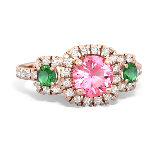 pink sapphire-lab emerald three stone regal ring