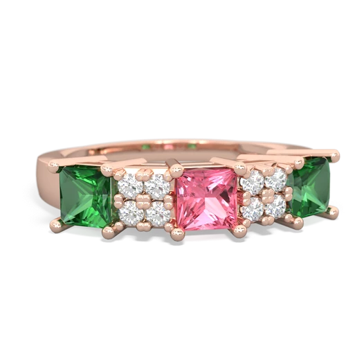 Lab Pink Sapphire Lab Created Pink Sapphire with Lab Created Emerald and Genuine White Topaz Three Stone ring Ring