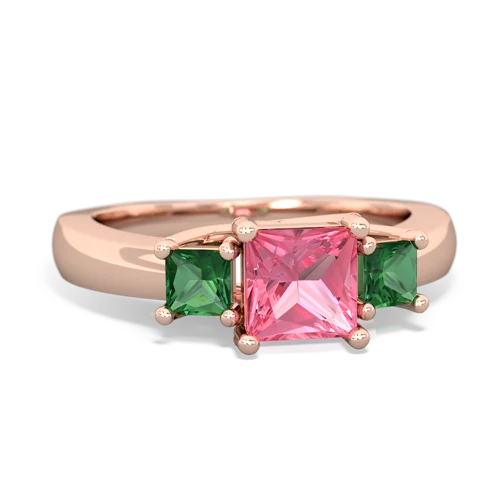 Lab Pink Sapphire Lab Created Pink Sapphire with Lab Created Emerald and Genuine Tanzanite Three Stone Trellis ring Ring