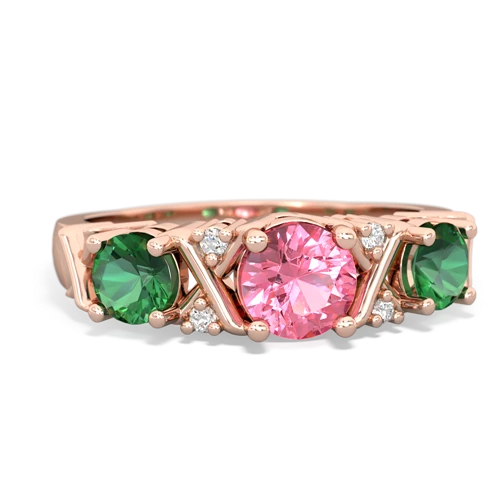 Lab Pink Sapphire Lab Created Pink Sapphire with Lab Created Emerald and  Hugs and Kisses ring Ring