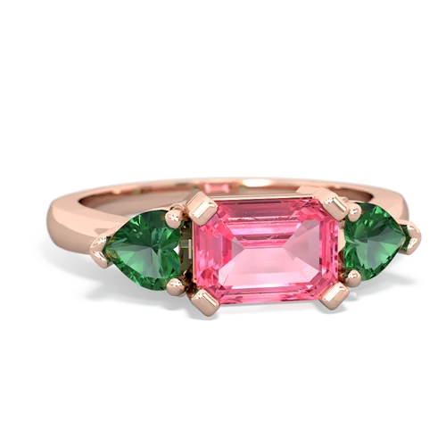 Lab Pink Sapphire Lab Created Pink Sapphire with Lab Created Emerald and  Three Stone ring Ring