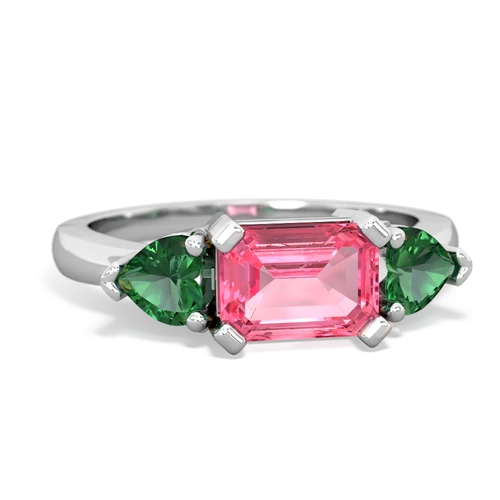 Lab Pink Sapphire Lab Created Pink Sapphire with Lab Created Emerald and Genuine Tanzanite Three Stone ring Ring