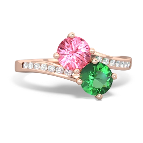 Lab Pink Sapphire Lab Created Pink Sapphire with Lab Created Emerald Keepsake Two Stone ring Ring