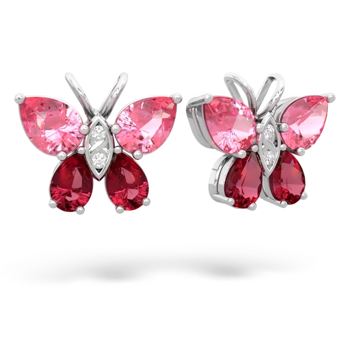 pink sapphire-lab ruby butterfly earrings