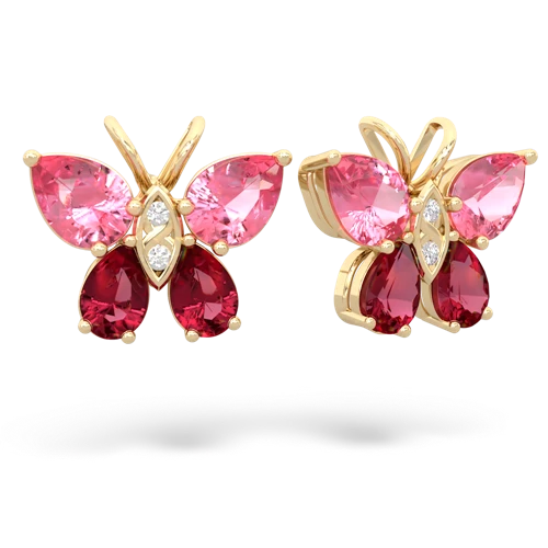 pink sapphire-lab ruby butterfly earrings