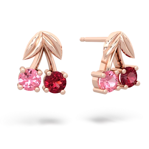 pink sapphire-lab ruby cherries earrings