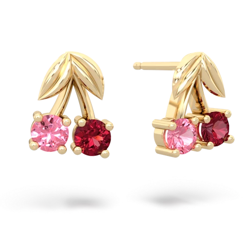 pink sapphire-lab ruby cherries earrings