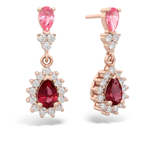 pink sapphire-lab ruby dangle earrings