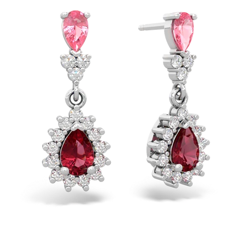 pink sapphire-lab ruby dangle earrings