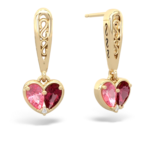 pink sapphire-lab ruby filligree earrings
