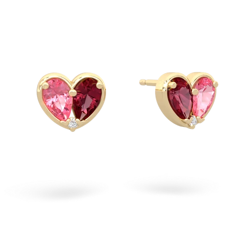 pink sapphire-lab ruby one heart earrings
