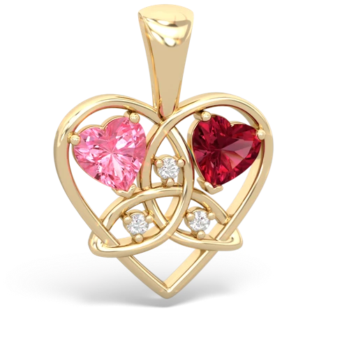 pink sapphire-lab ruby celtic heart pendant