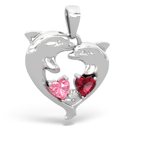 pink sapphire-lab ruby dolphins pendant