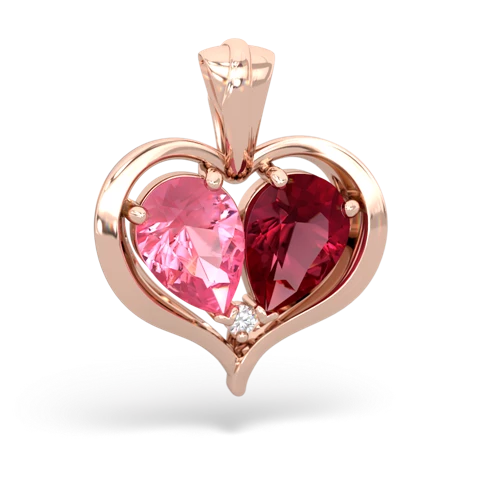pink sapphire-lab ruby half heart whole pendant