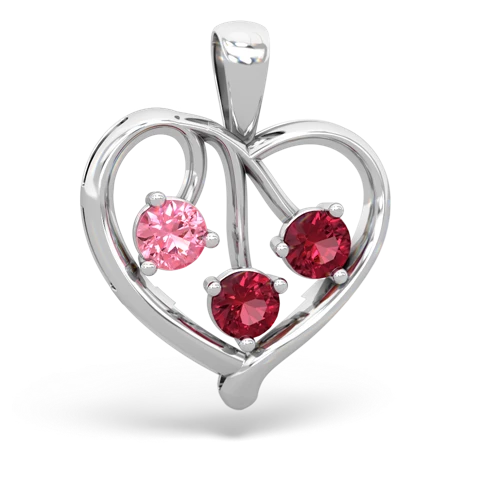 pink sapphire-lab ruby love heart pendant