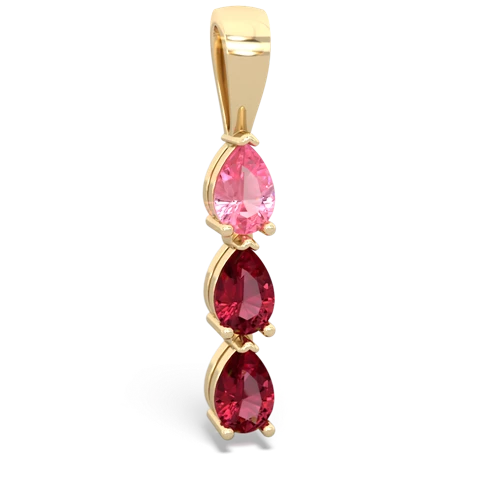 pink sapphire-lab ruby three stone pendant