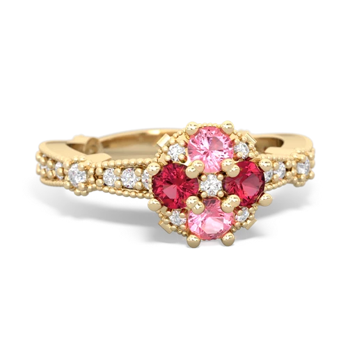 pink sapphire-lab ruby art deco engagement ring