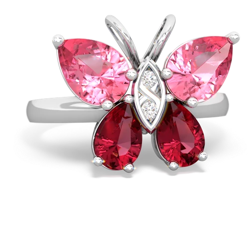 pink sapphire-lab ruby butterfly ring