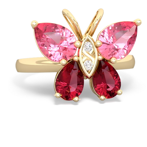 pink sapphire-lab ruby butterfly ring