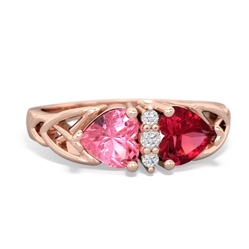 pink sapphire-lab ruby celtic ring