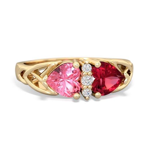 pink sapphire-lab ruby celtic ring