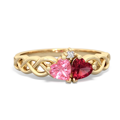 pink sapphire-lab ruby celtic braid ring
