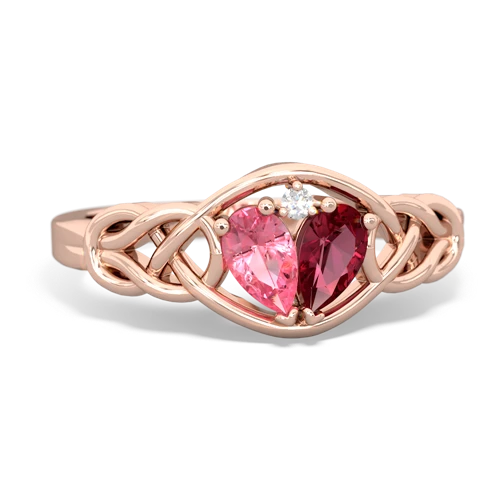 pink sapphire-lab ruby celtic knot ring