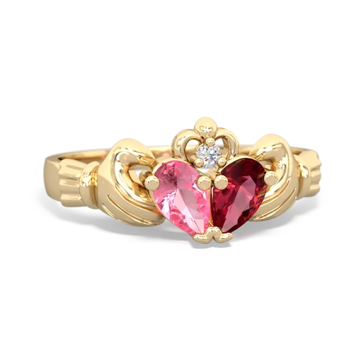 pink sapphire-lab ruby claddagh ring