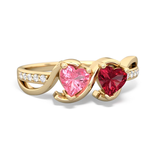 pink sapphire-lab ruby double heart ring