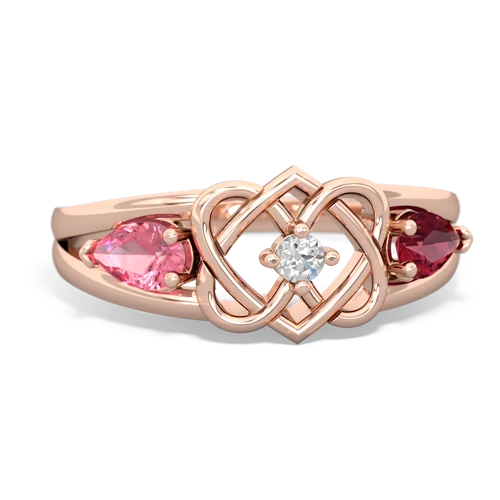 pink sapphire-lab ruby double heart ring