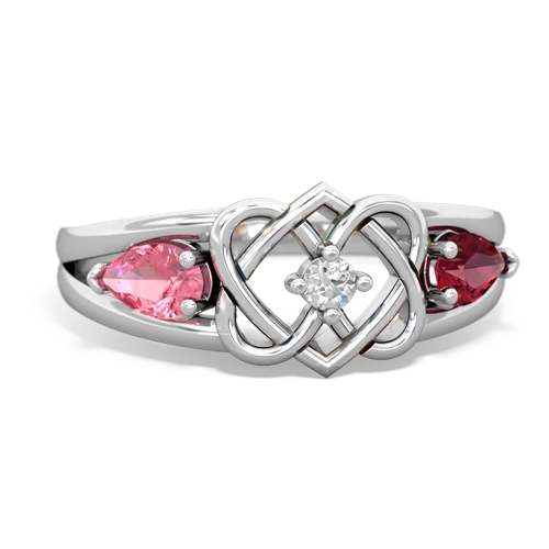 pink sapphire-lab ruby double heart ring