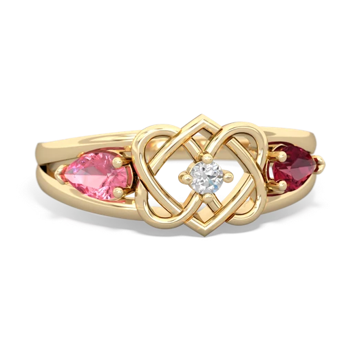 pink sapphire-lab ruby double heart ring