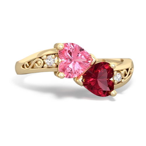 pink sapphire-lab ruby filligree ring