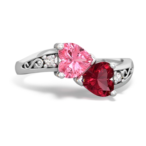 pink sapphire-lab ruby filligree ring