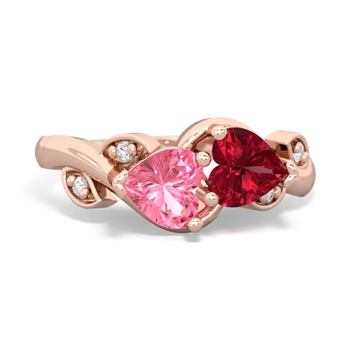 pink sapphire-lab ruby floral keepsake ring