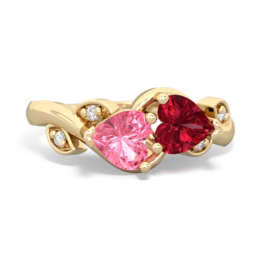 pink sapphire-lab ruby floral keepsake ring