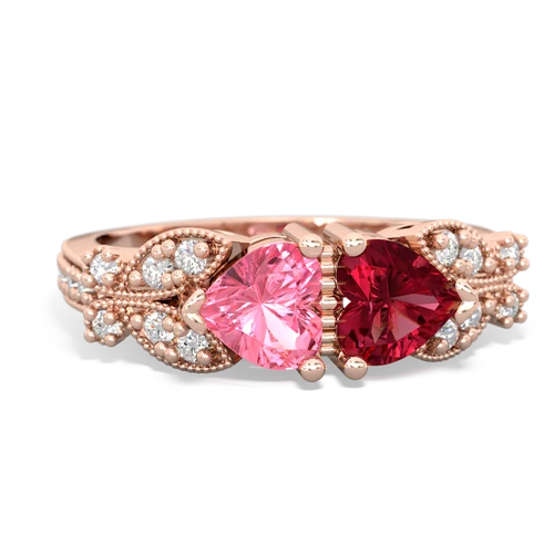 pink sapphire-lab ruby keepsake butterfly ring