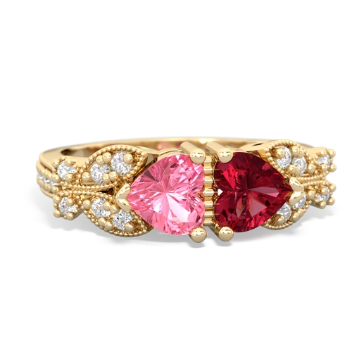 pink sapphire-lab ruby keepsake butterfly ring