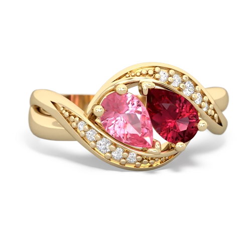 pink sapphire-lab ruby keepsake curls ring
