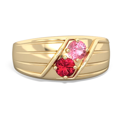 pink sapphire-lab ruby mens ring