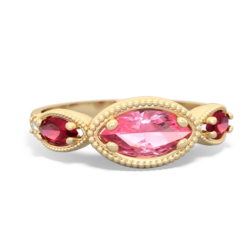 Lab Pink Sapphire Lab Created Pink Sapphire with Lab Created Ruby and Lab Created Sapphire Antique Style Keepsake ring Ring