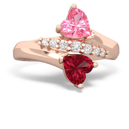pink sapphire-lab ruby modern ring