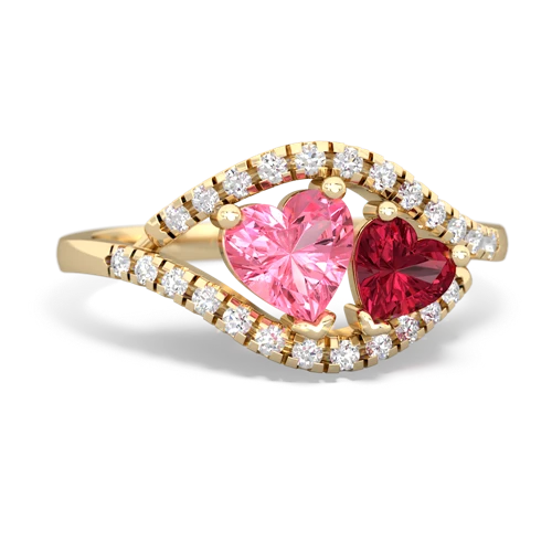 pink sapphire-lab ruby mother child ring