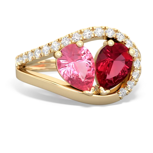 pink sapphire-lab ruby pave heart ring