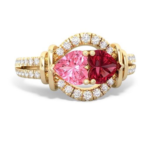 pink sapphire-lab ruby pave keepsake ring