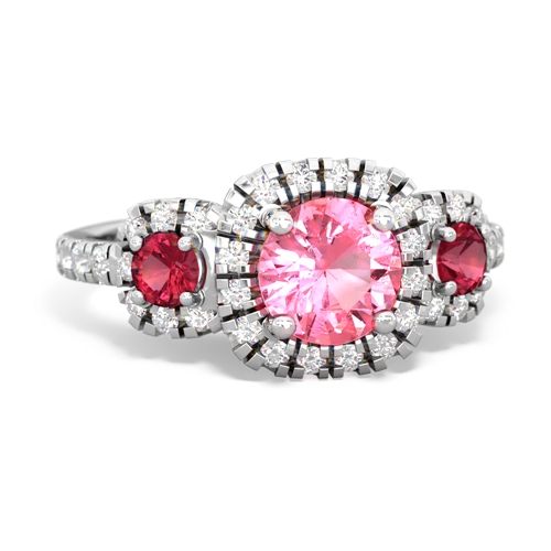 pink sapphire-lab ruby three stone regal ring