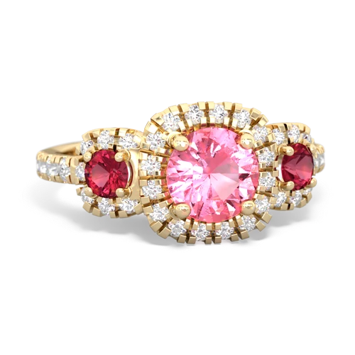 pink sapphire-lab ruby three stone regal ring