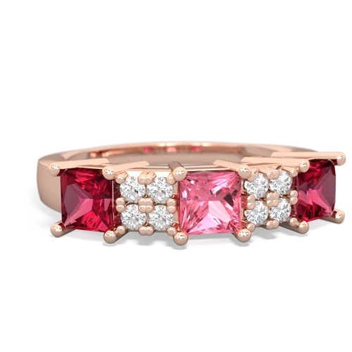Lab Pink Sapphire Lab Created Pink Sapphire with Lab Created Ruby and Lab Created Sapphire Three Stone ring Ring