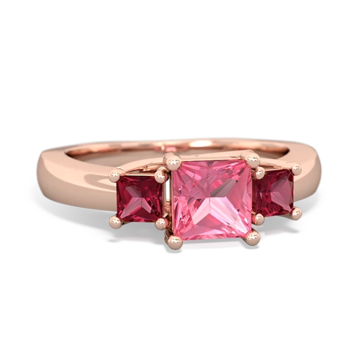 Lab Pink Sapphire Lab Created Pink Sapphire with Lab Created Ruby and Lab Created Sapphire Three Stone Trellis ring Ring