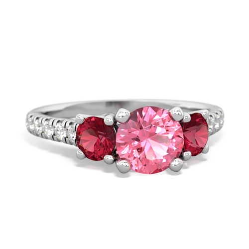 Lab Pink Sapphire Lab Created Pink Sapphire with Lab Created Ruby and Lab Created Sapphire Pave Trellis ring Ring